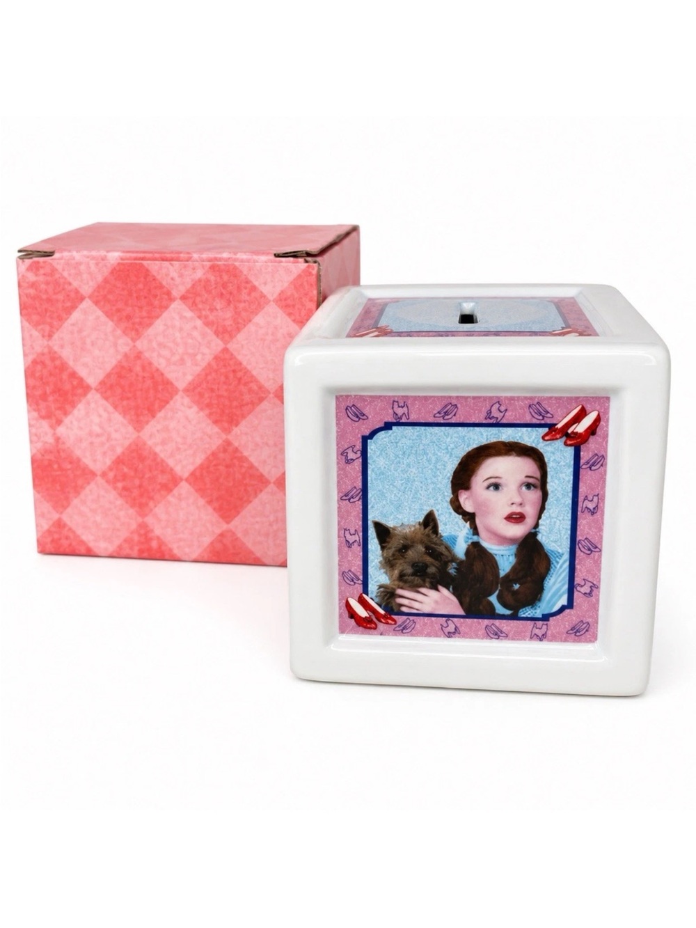 Vintage Wizard of Oz Coin Bank Dorothy Toto Ruby Slippers Ceramic Piggy Bank NIB